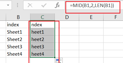 Excel如何提取字符串中除第一个或最后一个字符的所有其它字符”