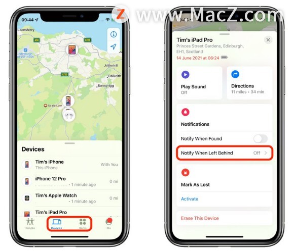 iOS 15 小技巧：在 iPhone 上设置“遗忘时通知”，及时找回 AirTag