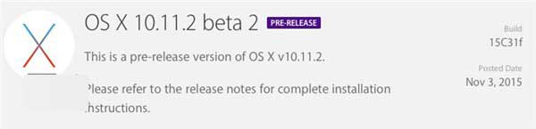 苹果发布OS X 10.11.2 El Capitan第二个开发者测试版”