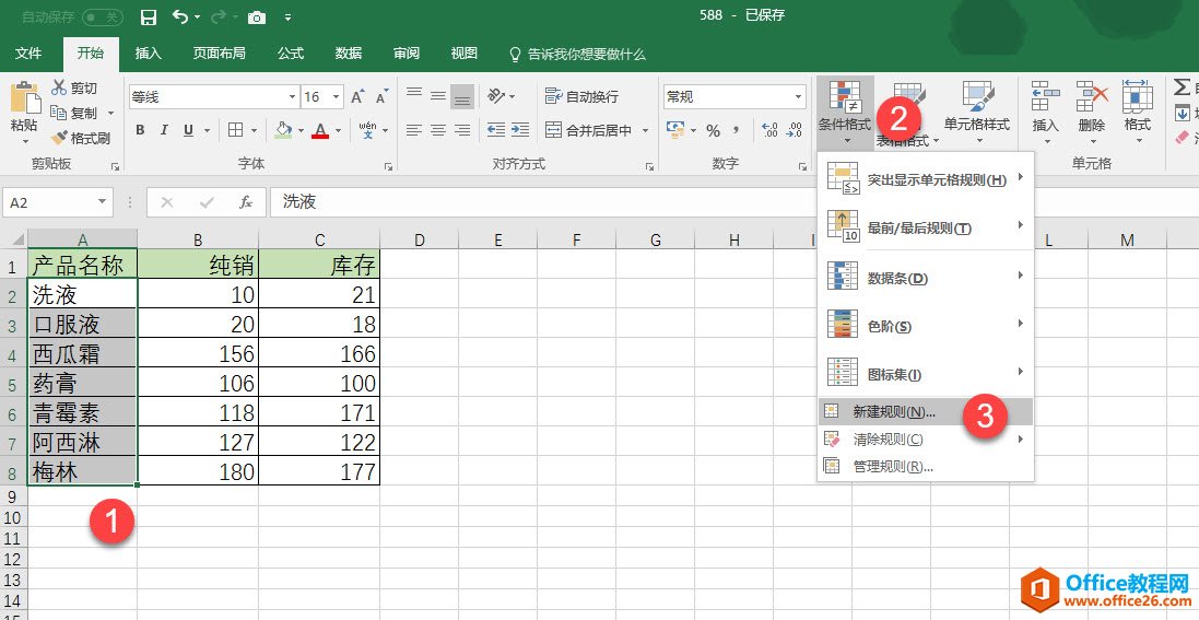 excel 如何实现库存大于纯销时，产品记录变颜色”
