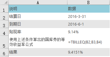 Excel TBILLEQ 函数 使用教程