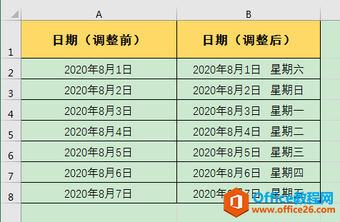 excel 如何使日期对应的星期数自动与日期一同显示？”