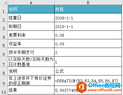 Excel DURATION 函数 使用教程