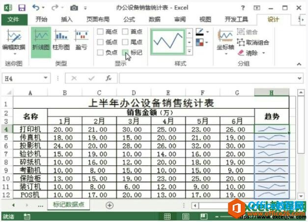 如何在excel2013中为迷你图设置控制点