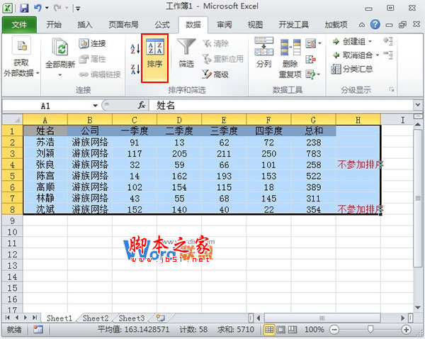 在Excel2010中设定某些单元格数据不参与排序的方法介绍”