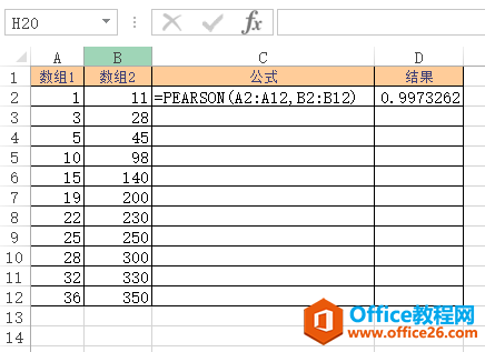 Excel PEARSON 函数 使用实例教程