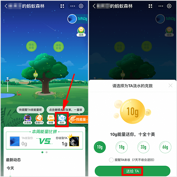 蚂蚁森林怎么浇水