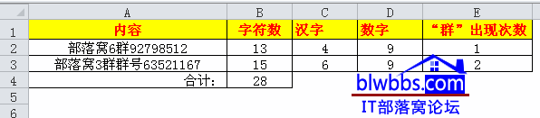 excel中某个字符在单元格出现的次数统计、一个单元格汉字和数字字符数统计、以及单元格区域内一共有多少字符数
