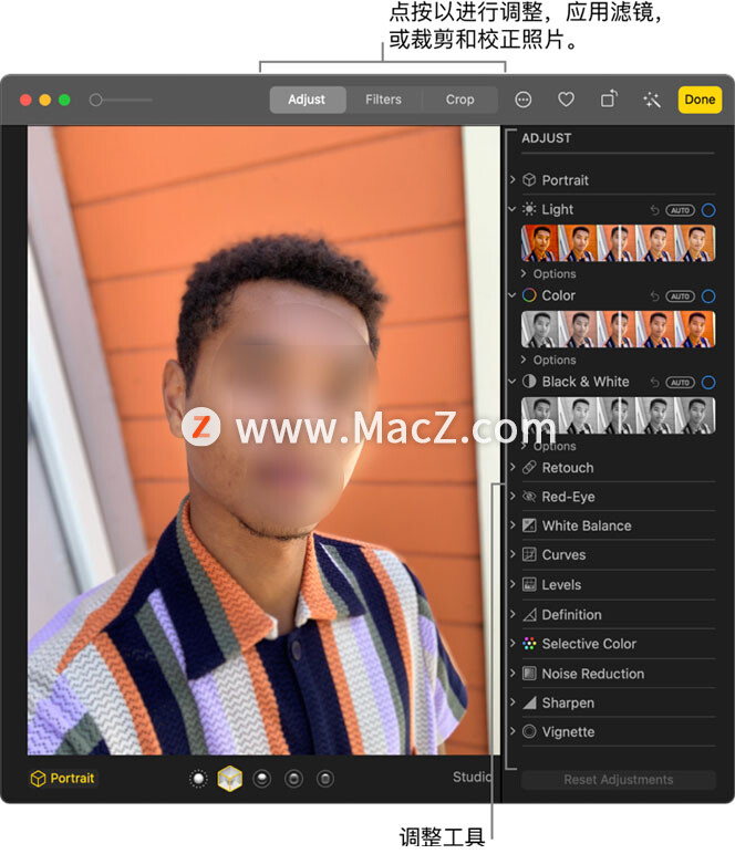 在 Mac 上的“照片” APP 中如何编辑照片或视频？”