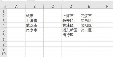 excel如何实现下拉选择城市后，后续单元格能选择对应的区县？”