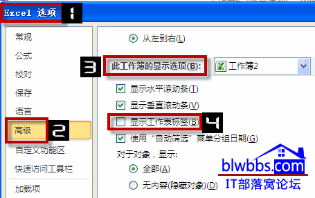excel 隐藏工作表标签的设置，通过设置可以实现不显示工作表标签