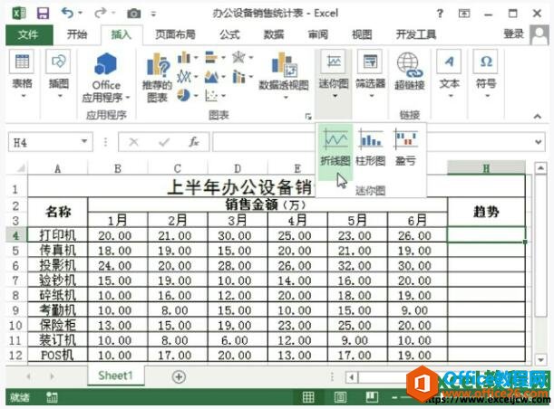 如何根据现有的数据在excel2013中创建迷你图”
