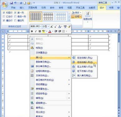Word2007：插入表格的行与列”