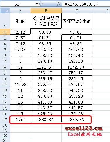 如何让Excel的计算结果以显示精度为准”