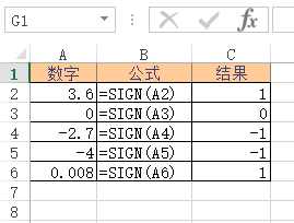 Excel SIGN 函数 使用实例教程
