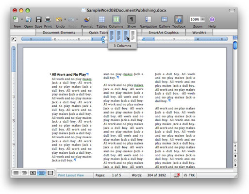 如何在Mac的Word 2008中创建列，列表和文本框?”