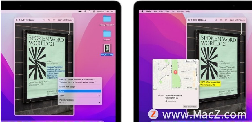 macOS Monterey 的 Live Text 允许用户与任何图像中的文本进行交互