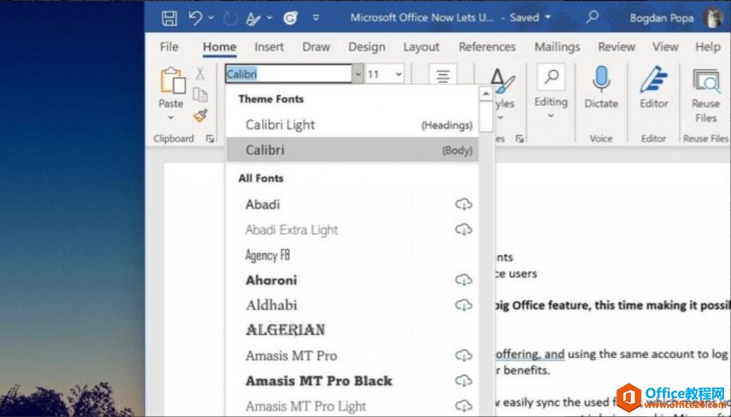 微软Office新增实用功能 允许用户在不同设备上轻松送同步字体”