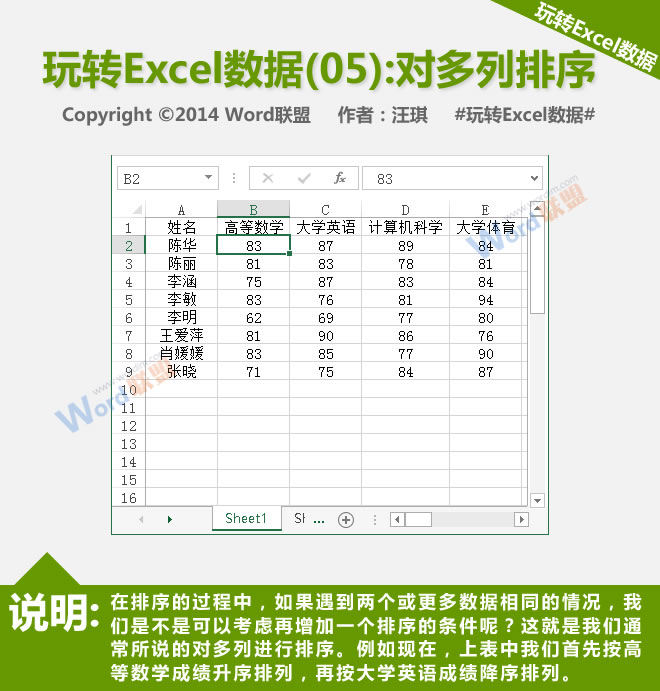 排序多列:播放Excel数据(05)”