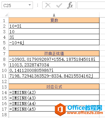 Excel IMSINH 函数 使用实例教程