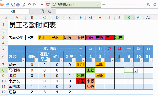 手机wps怎么做考勤表？”