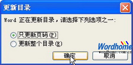 在Word中更新目录”