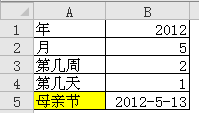 excel中使用内置函数和自定义函数来获取母亲节的具体日期的方法”