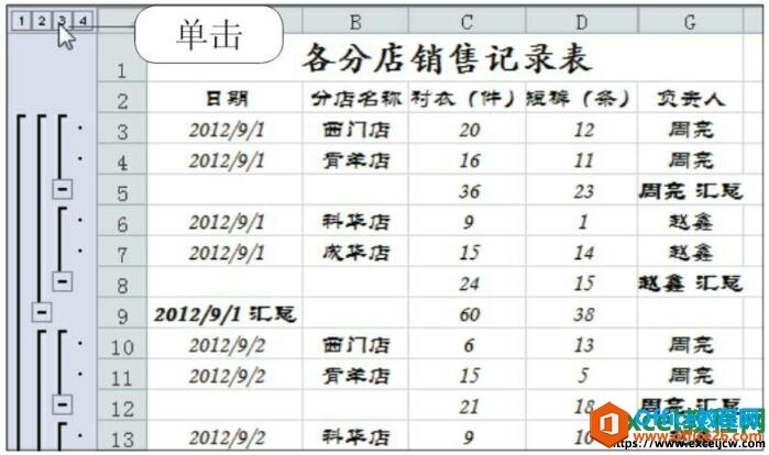 excel2010如何隐藏与显示分类汇总明细”
