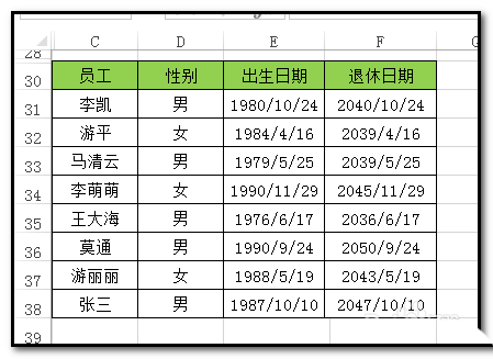 excel怎么使用EDATE函数计算员工退休时间?”