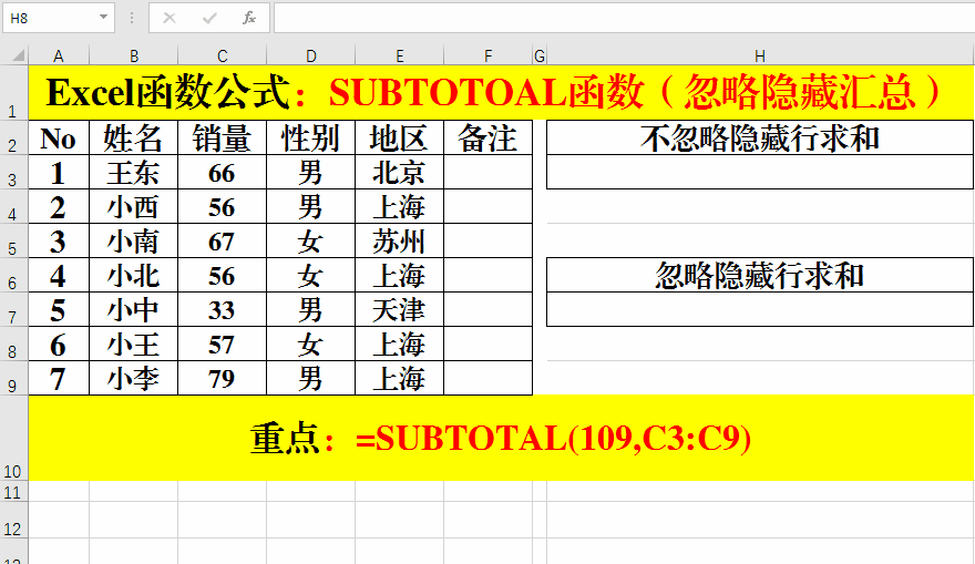 Excel如何利用SUBTOTAL函数隐藏行汇总