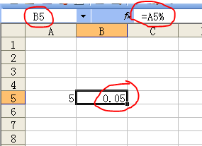 excel 中=a5%代表什么意思”