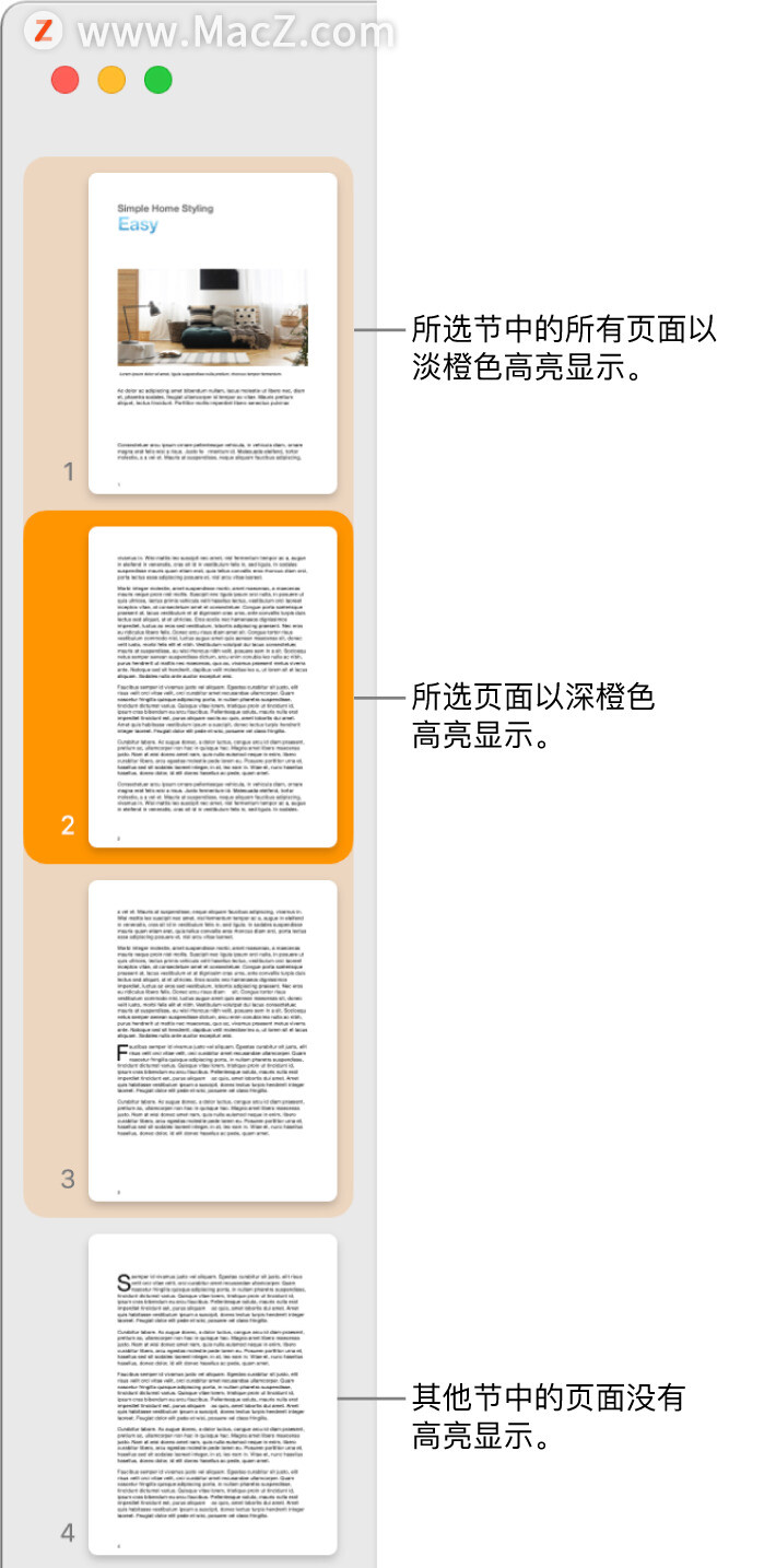 如何在 Mac上的Pages文稿中添加和移除节呢？”